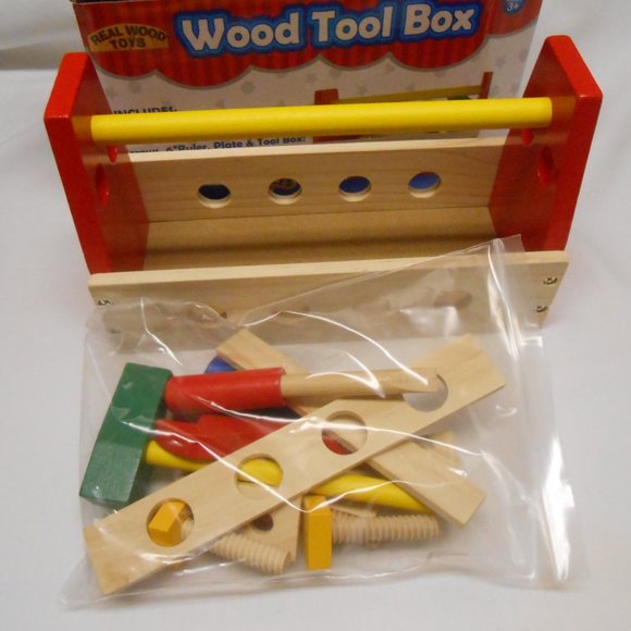 Real Wood Toys Toys New Kids Real Wood Tool Box Kit 6 Pieces